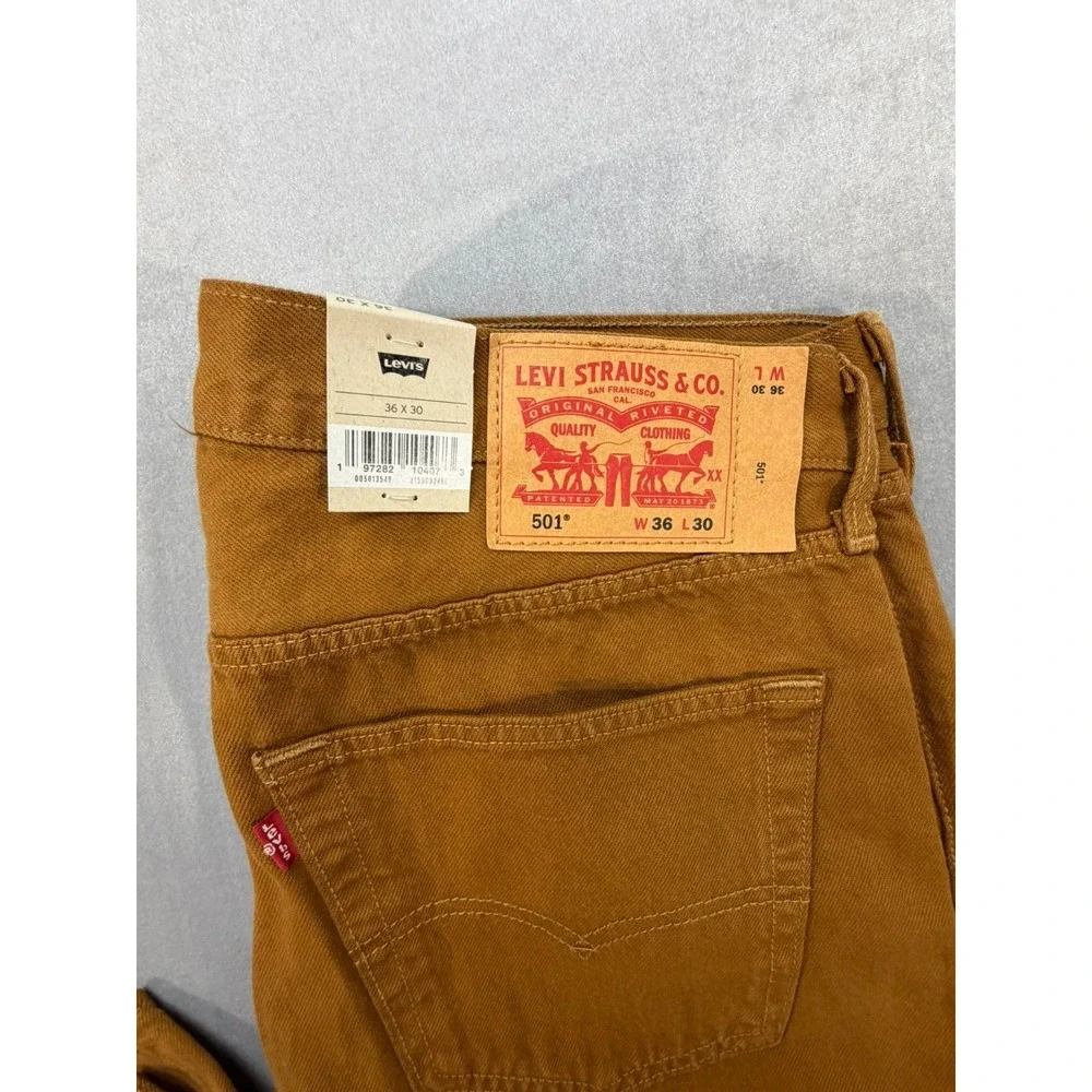 Levis 501 Men's Original‎ Fit Button Fly Tobacco Colored Jeans 36x30 NWT